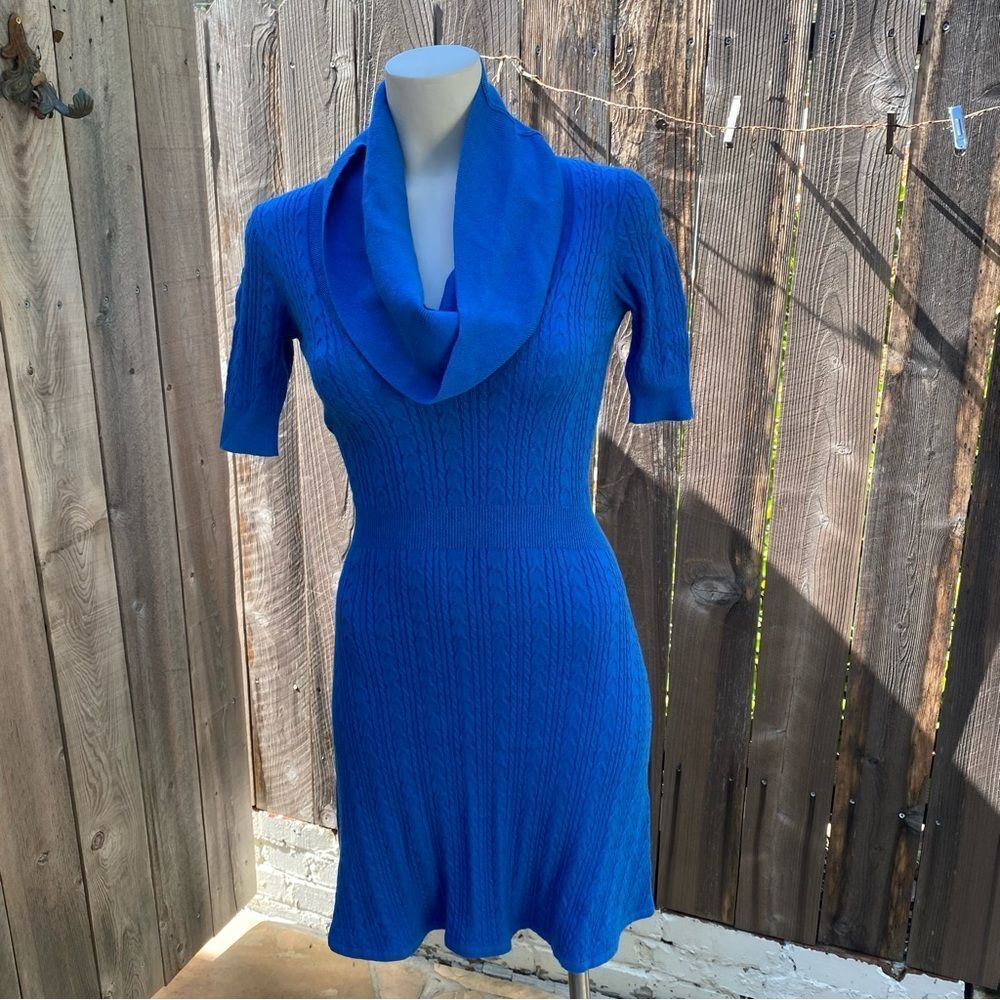 BCBGMaxAzria Vibrant Blue Y2K Knit Dress with cowl neck size XS